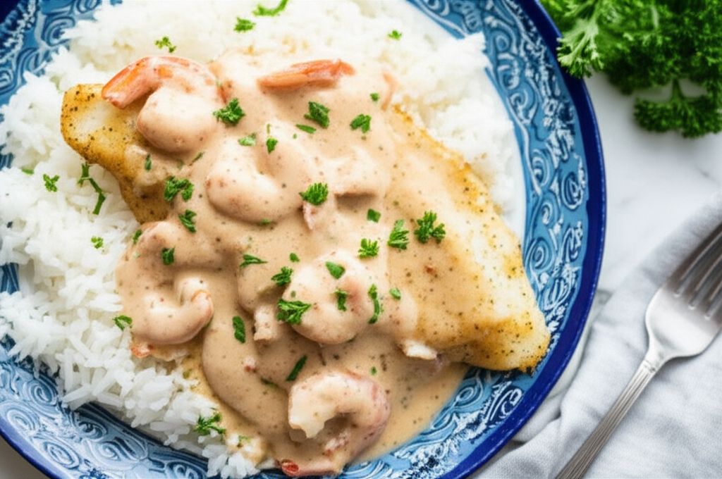 Broiled Grouper with Creamy Crab and Shrimp Sauce