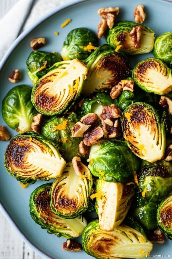 Browned Brussels Sprouts with Orange and Walnuts