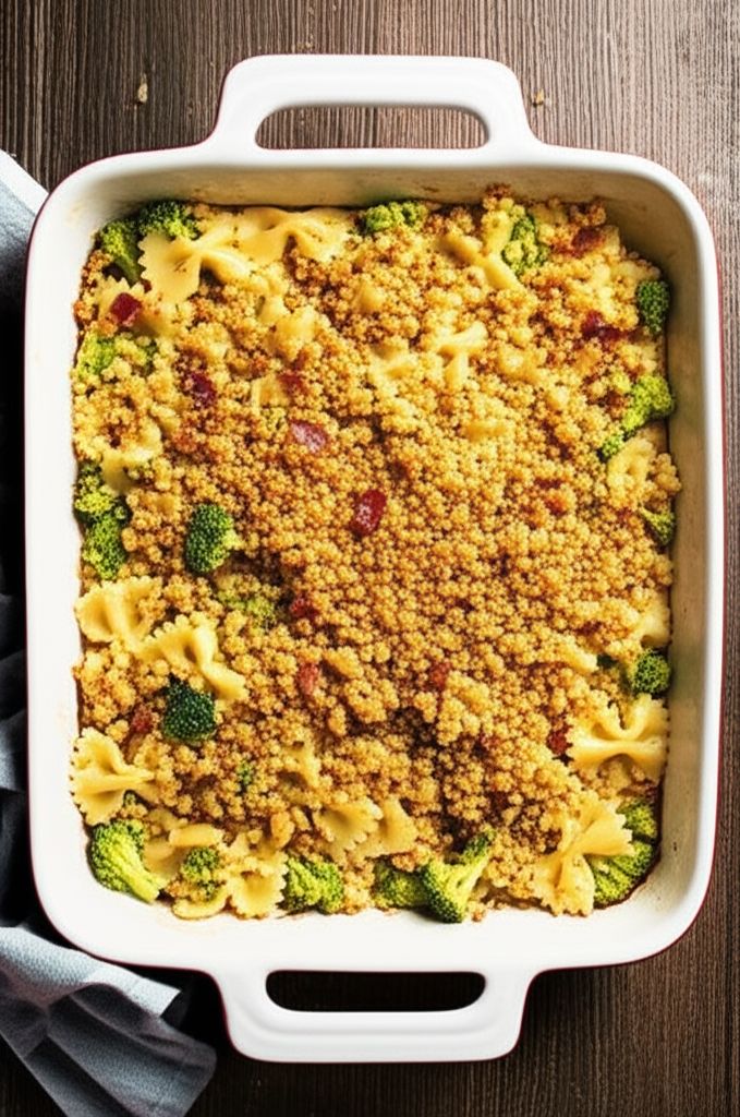 Cheesy Bacon Pasta Bake with Broccoli Crumble