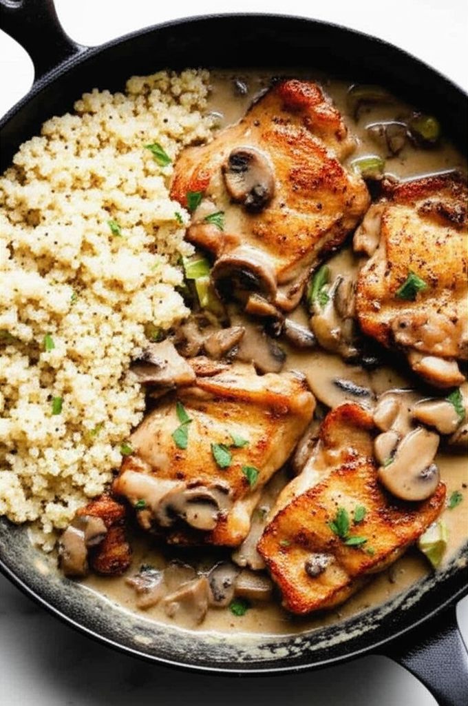 Chicken Thighs with Mushroom-Leek Sauce
