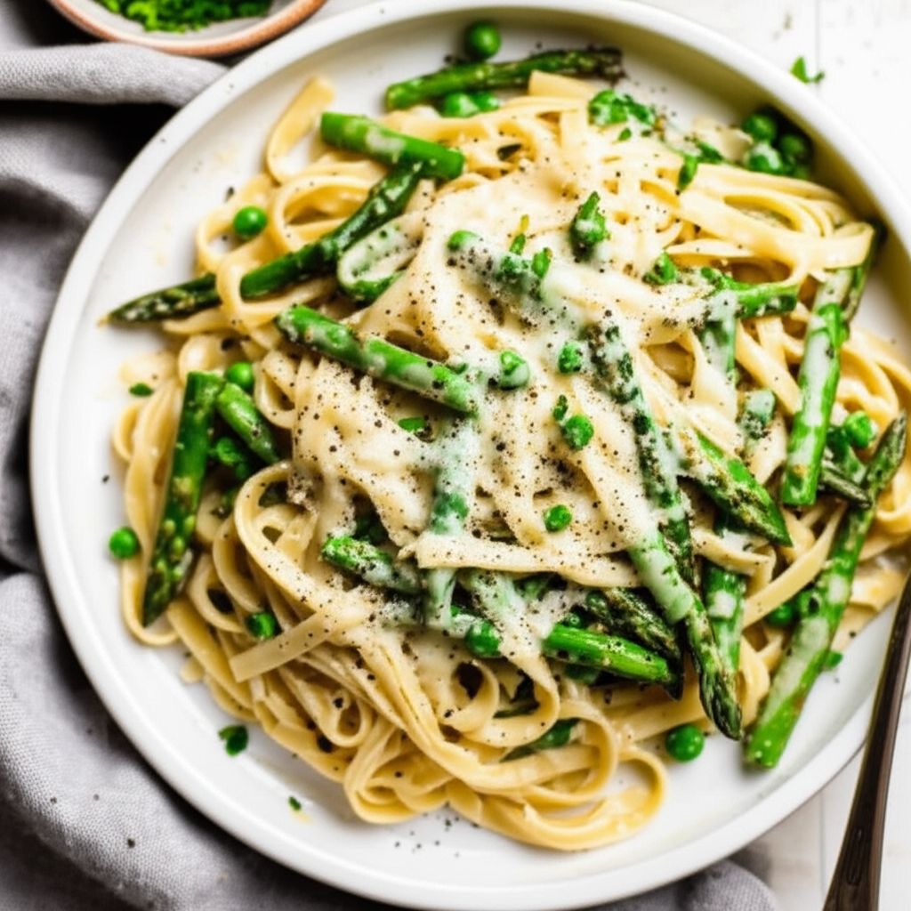 Creamy Asparagus and Peas Pasta