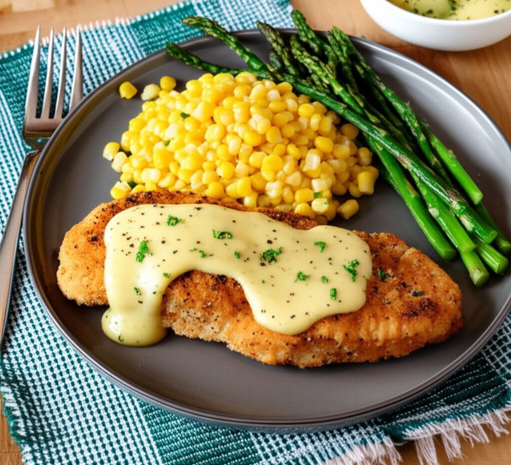Creamy Asparagus Sauce with Chicken Schnitzel