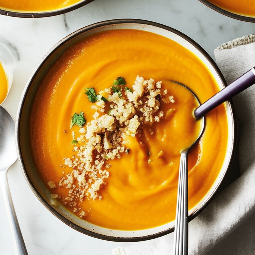 Creamy Butternut Squash Soup with Fresh Ginger and Quinoa