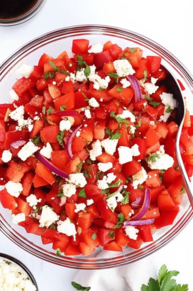 Easy Red Bell Pepper and Feta Salad