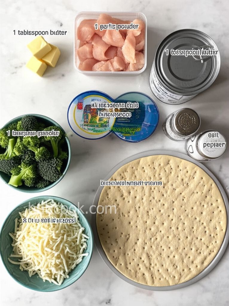 Fast and Easy Ricotta Cheese Pizza with Mushrooms, Broccoli, and Chicken