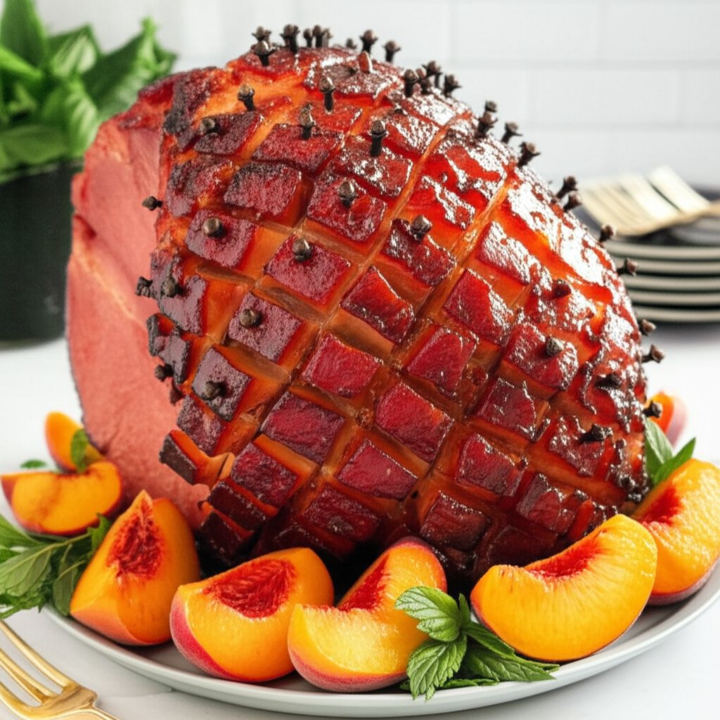 Glazed Ham with Peach-Ginger Sauce