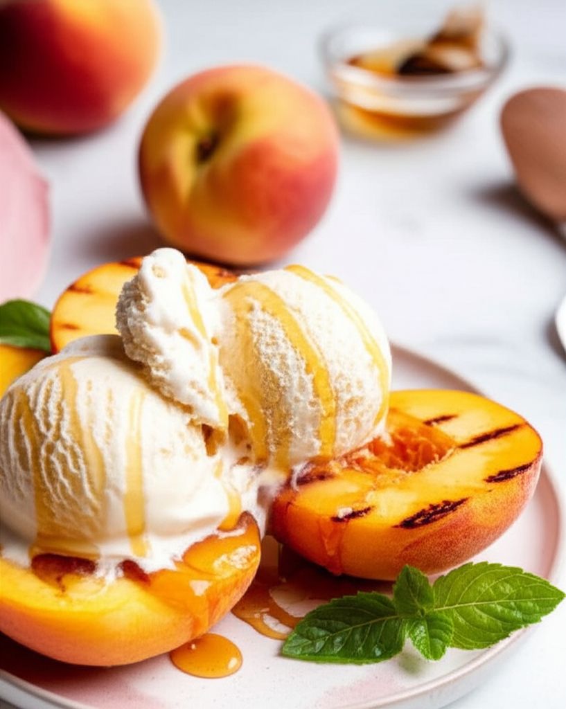 Grilled Peaches and Ice Cream