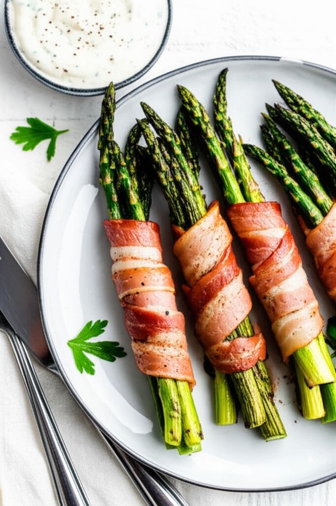 Keto Bacon-Wrapped Asparagus with Lemon Aioli