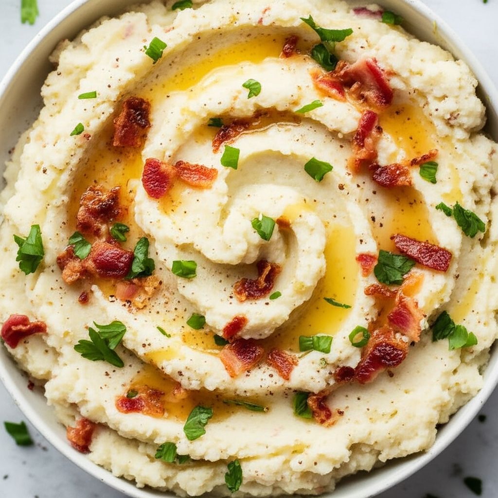 Keto Cauliflower Bacon Cheese Mash