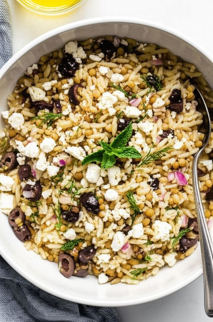 Minty Orzo Lentil and Feta Salad
