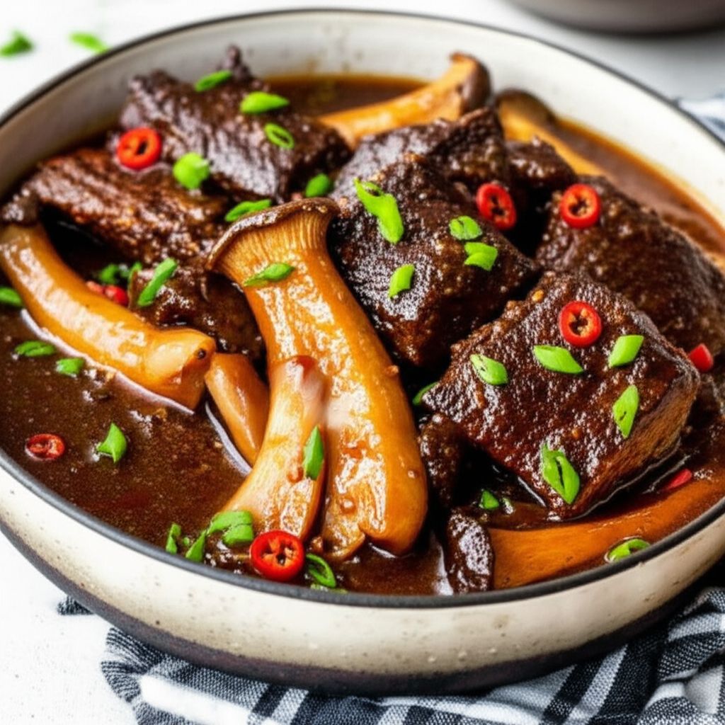 Miso-Braised Beef with King Mushrooms