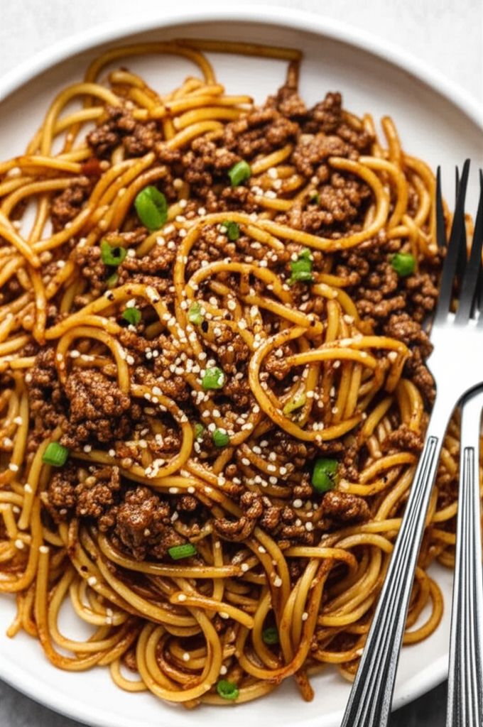 Mongolian Ground Beef Noodles