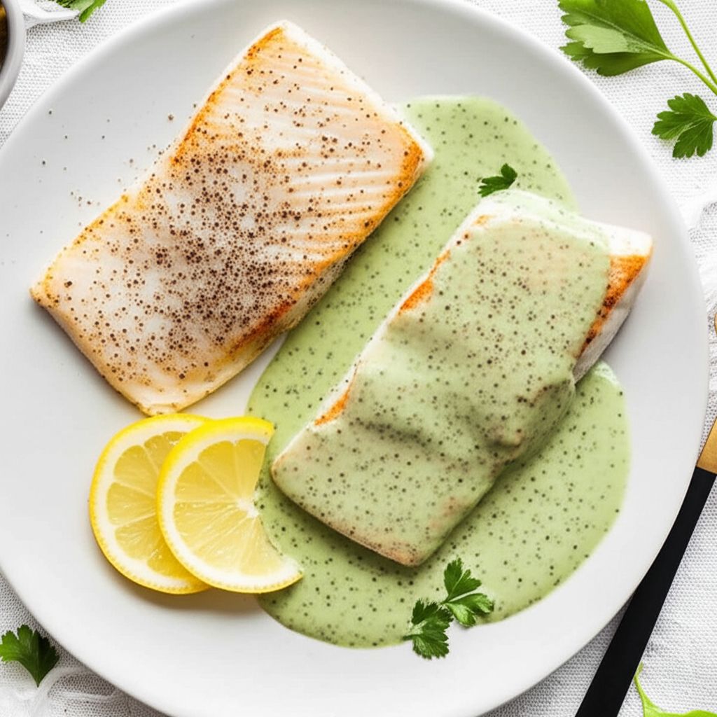 Pan-Fried Halibut Steak with Light Green Sauce