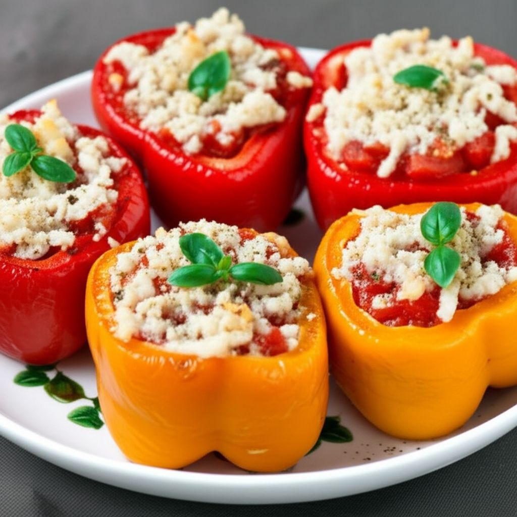 Peppers Roasted with Garlic, Basil, and Tomatoes