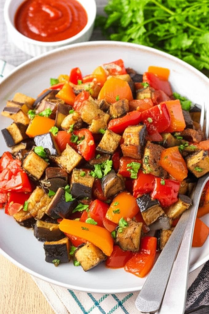 Roasted Eggplant and Bell Pepper Salad
