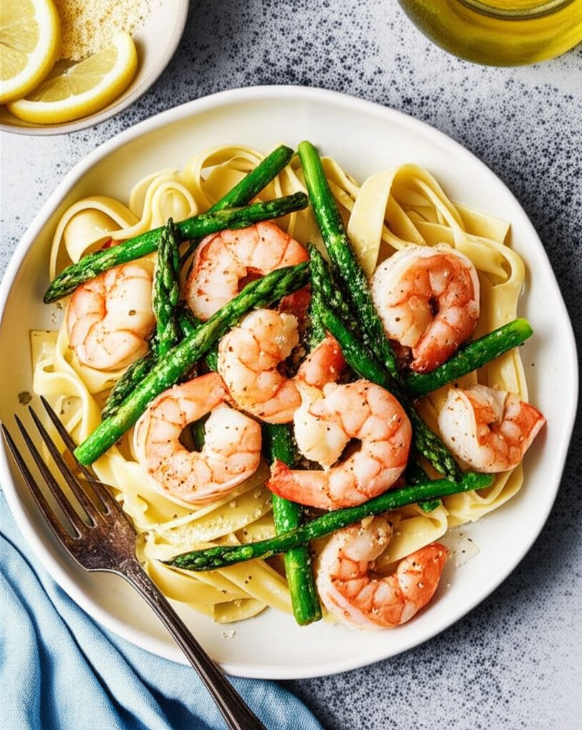 Shrimp and Asparagus Fettuccine