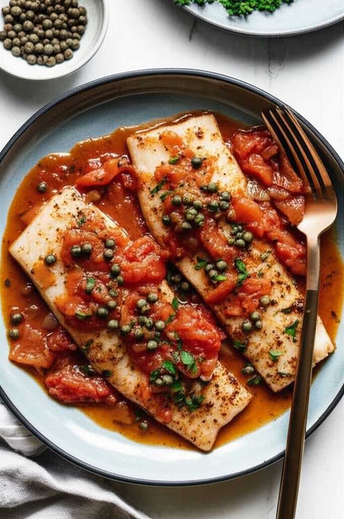 Skillet-Braised Grouper with Tomatoes, Onions, and Capers