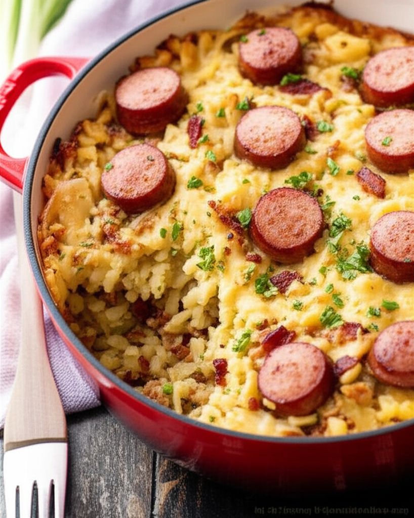 Spaetzle, Sauerkraut, and Sausage Casserole