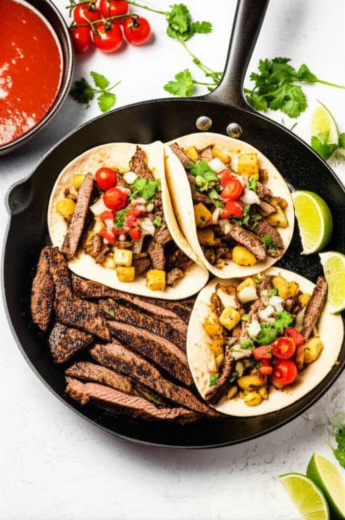 Steak and Potato Tacos with Poblano Chilies