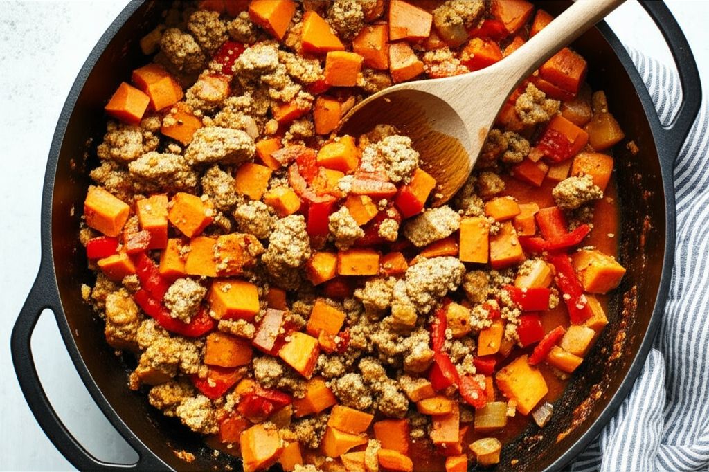 Sweet Potatoes with Sausage and Peppers