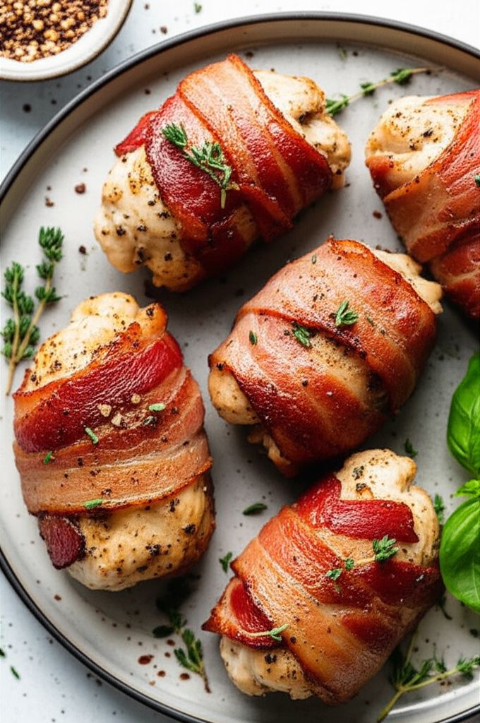 Air Fryer Bacon-Wrapped Chicken Thighs