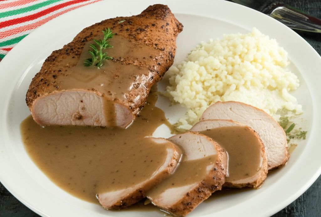 Garlic Pork Tenderloin with Mushroom Gravy