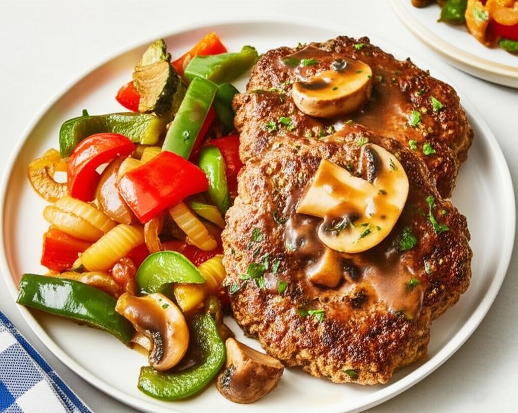 Hamburger Steaks with Peppers, Onions, and Mushrooms