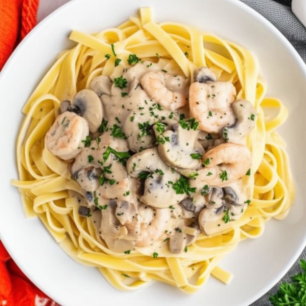 Mushroom Shrimp Alfredo Pasta