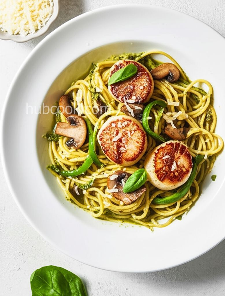 Pasta with Pesto and Scallops