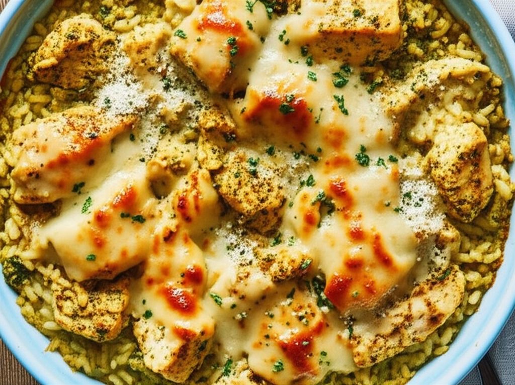 Pesto Chicken and Rice Bake