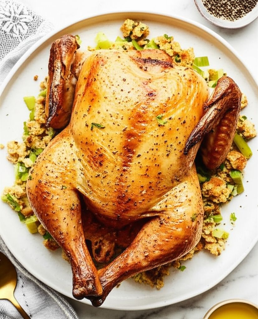 Roast Chicken with Skillet Stuffing