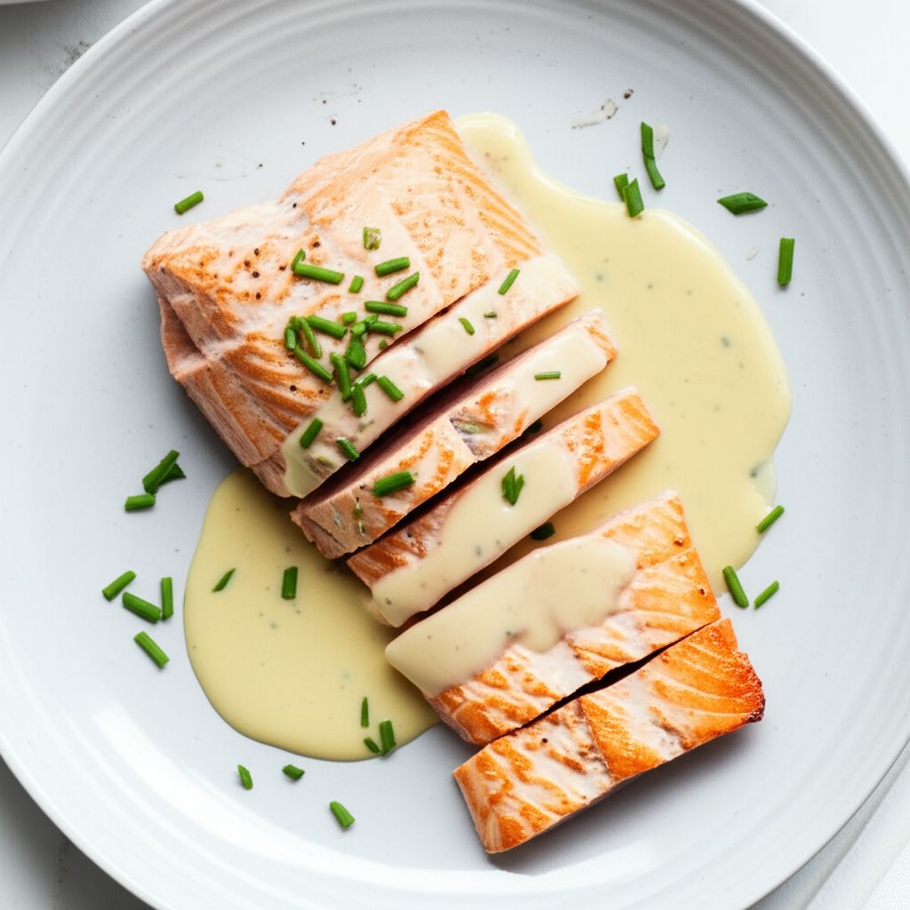 Roasted Salmon with White Wine Sauce