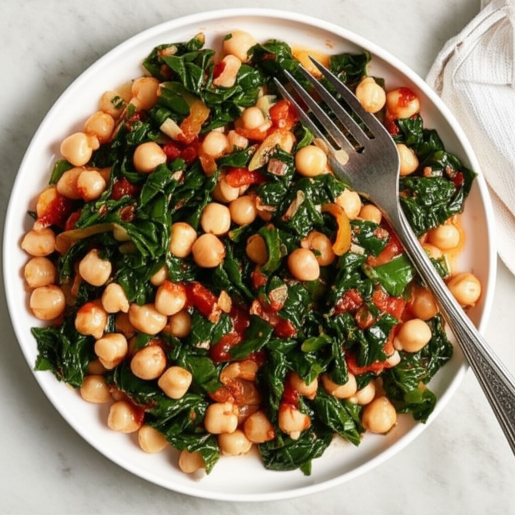 Swiss Chard with Garbanzo Beans and Fresh Tomatoes