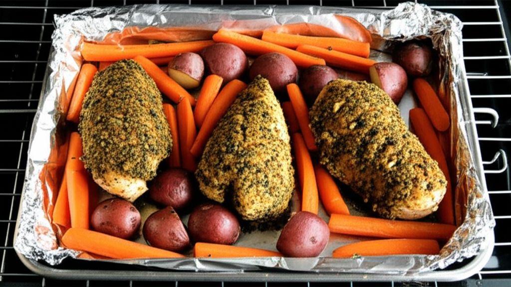 Broiled Chicken Breasts with Herbs, Carrots, and Red Potatoes