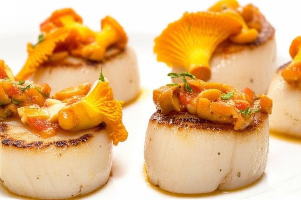 Broiled Scallops with Chanterelles