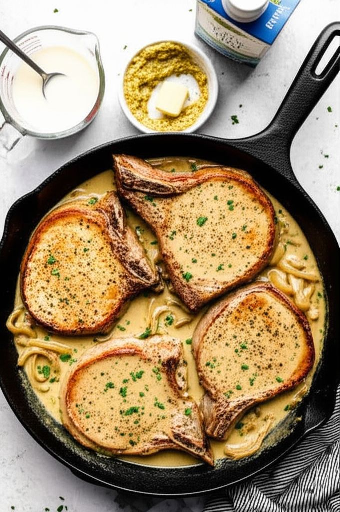 Cast Iron Skillet Pork Chops with Dijon Sauce
