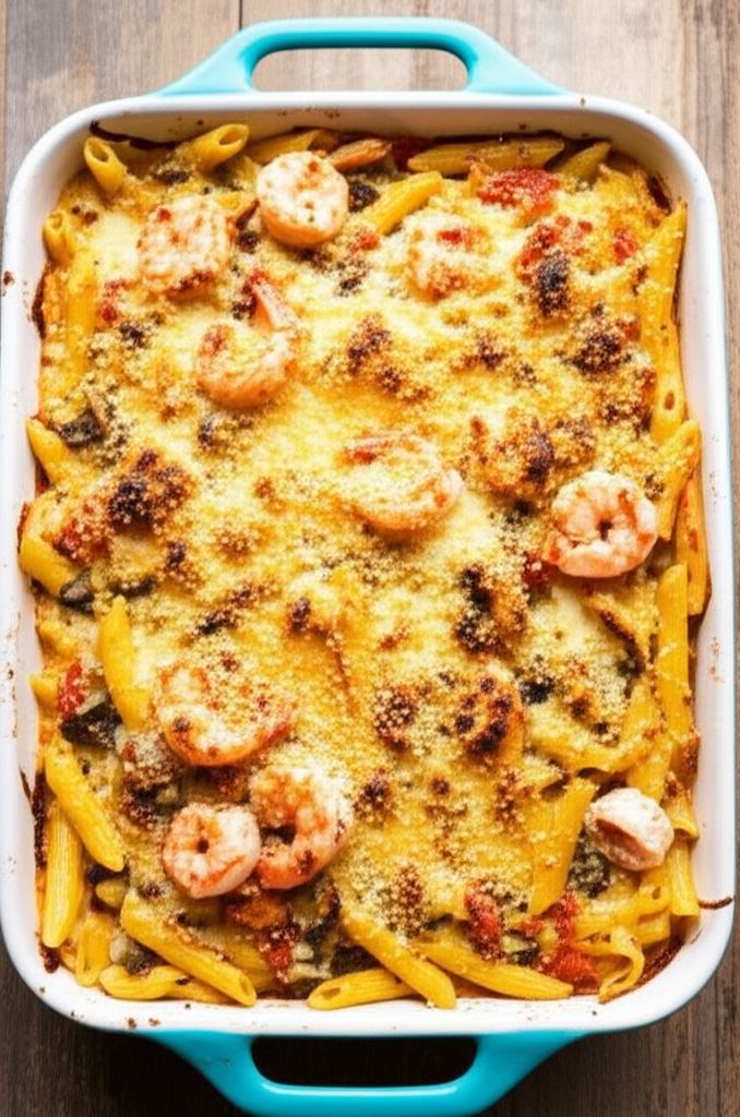 Cheesy Shrimp Alfredo Bake