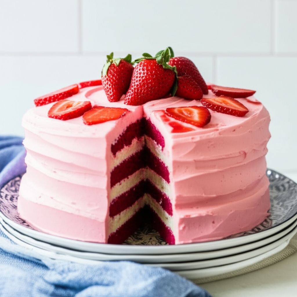 Fresh Strawberry Marble Cake