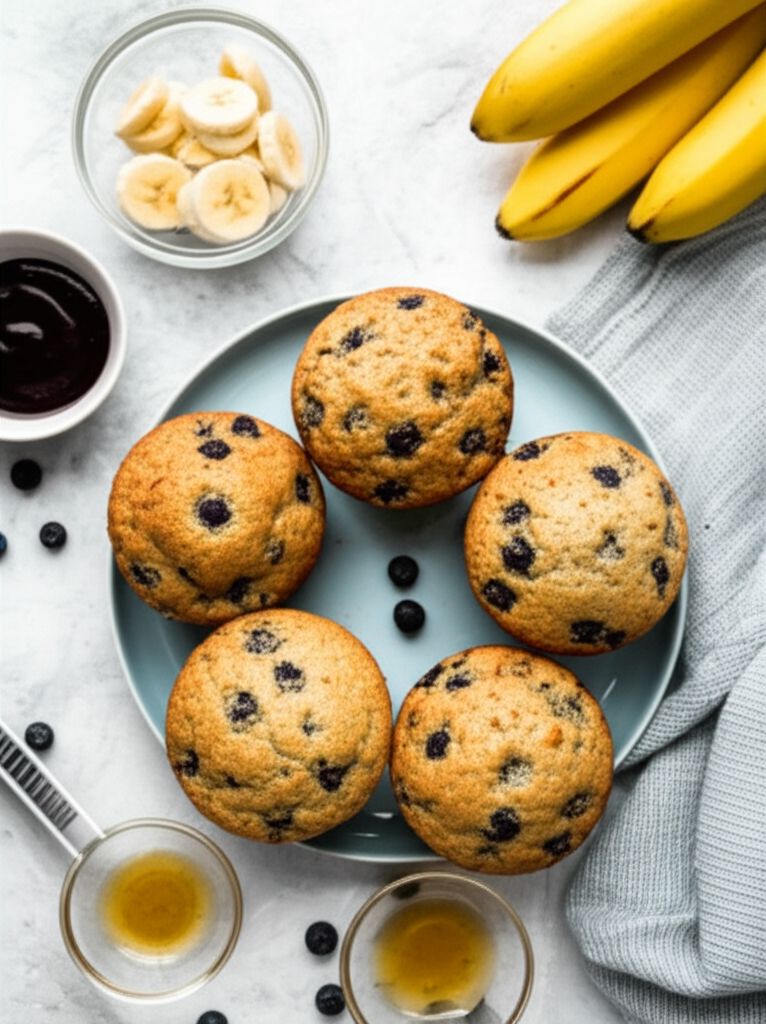 No-Sugar-Added Blueberry and Banana Wheat Muffins