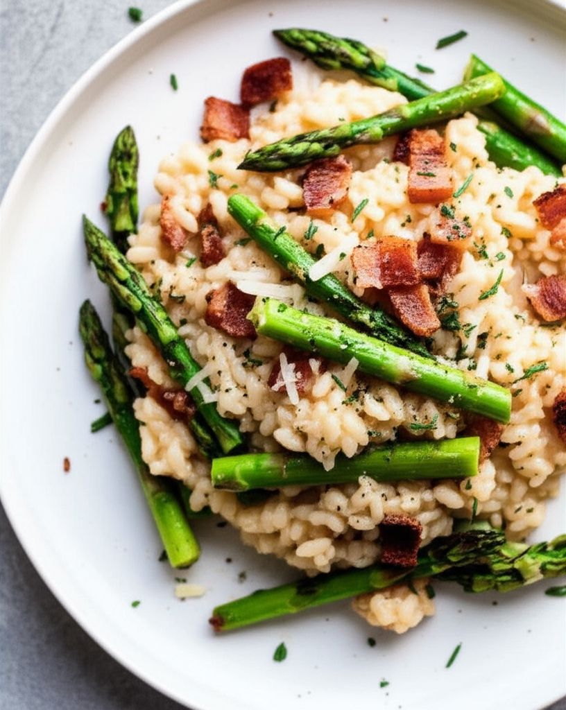 Risotto with Asparagus and Bison Bacon