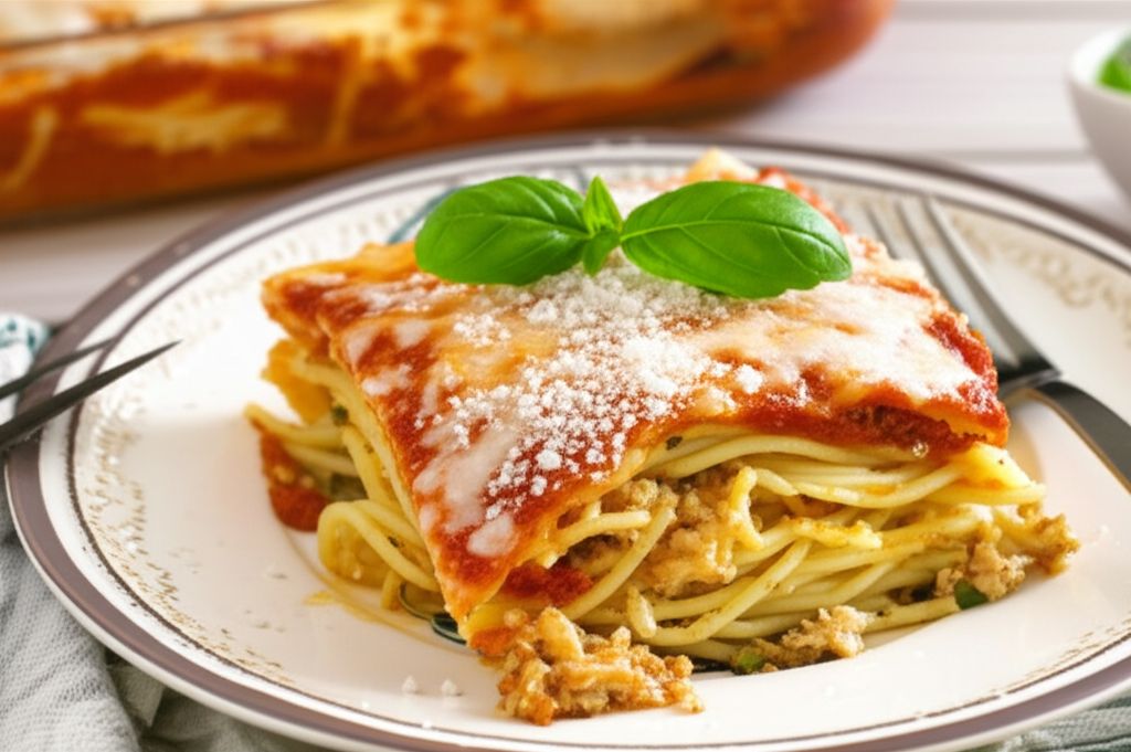 Spaghetti Lasagna Florentine with Crab