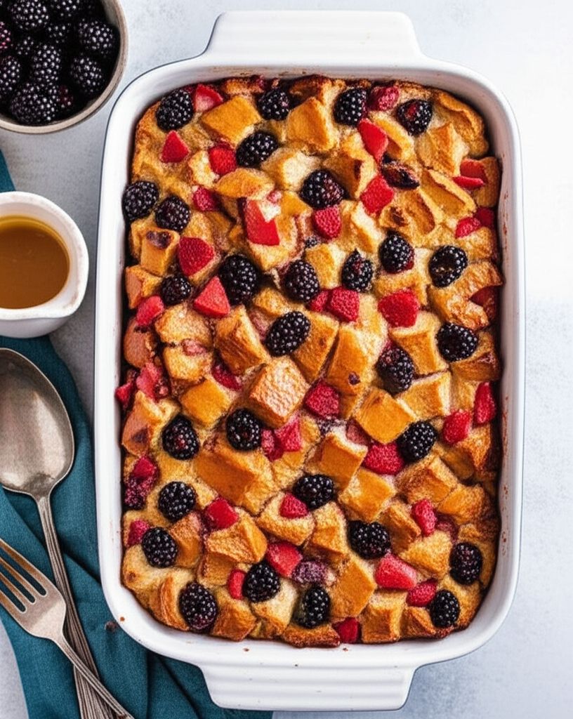 Berry Bread Pudding with Brown Sugar Sauce