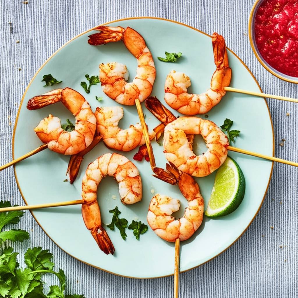 Butterfly Chili Lime Prawn Spedini with Raspberry Dipping Sauce