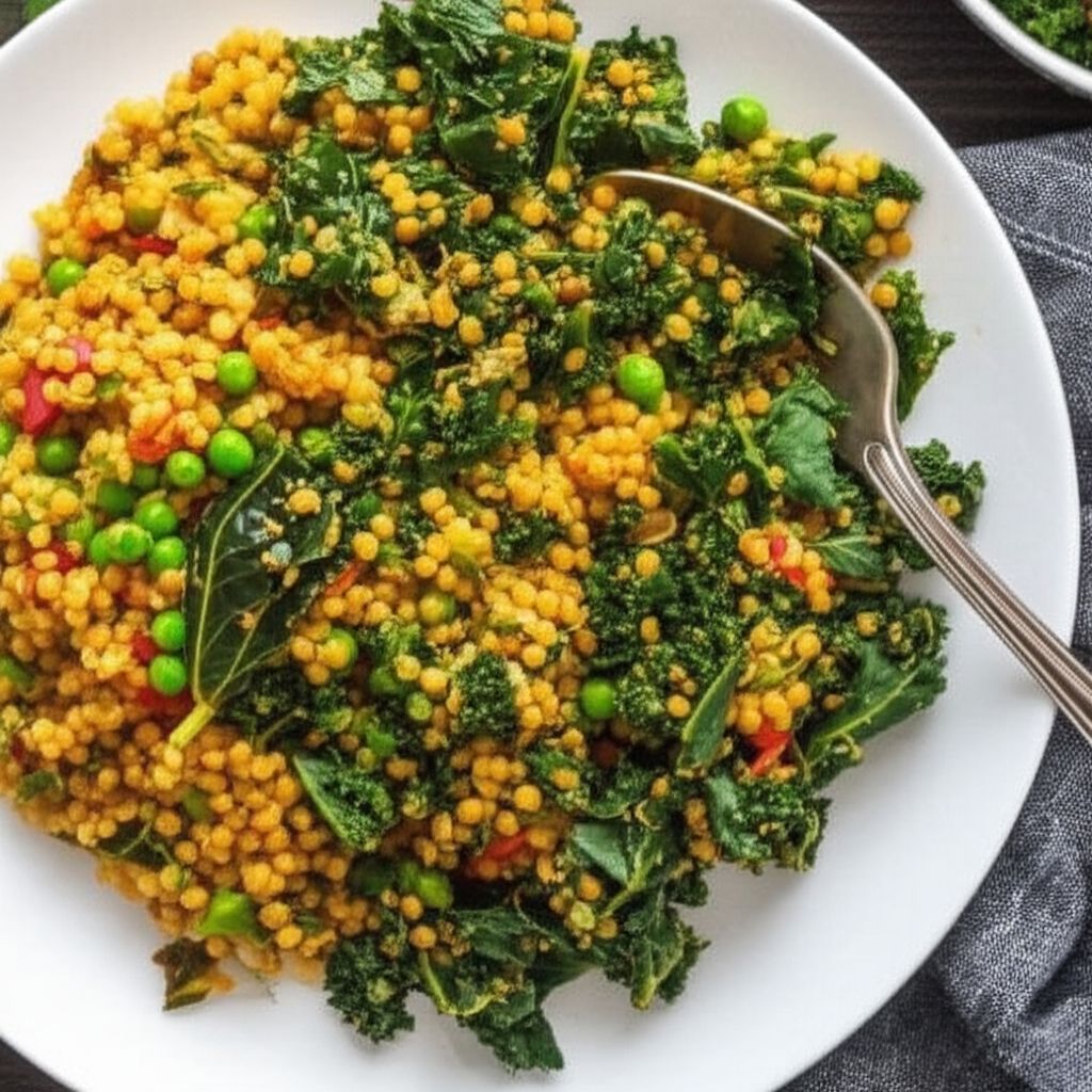 Curried Quinoa with Red Lentils and Kale