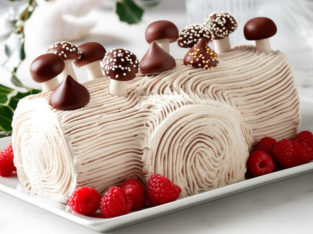 No-Bake Chocolate Yule Log with Chocolate Mushrooms