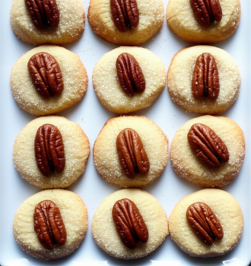 Sugared Danish Butter Cookies with Pecan Halves