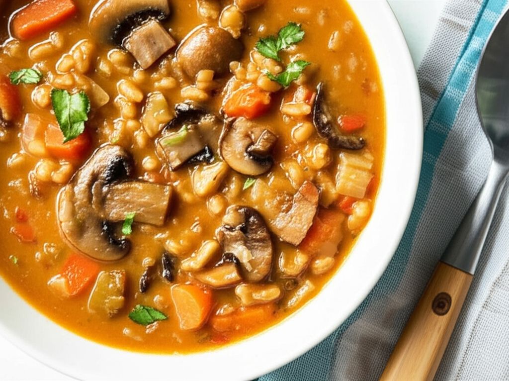 Vegan Creamy Mushroom and Farro Soup