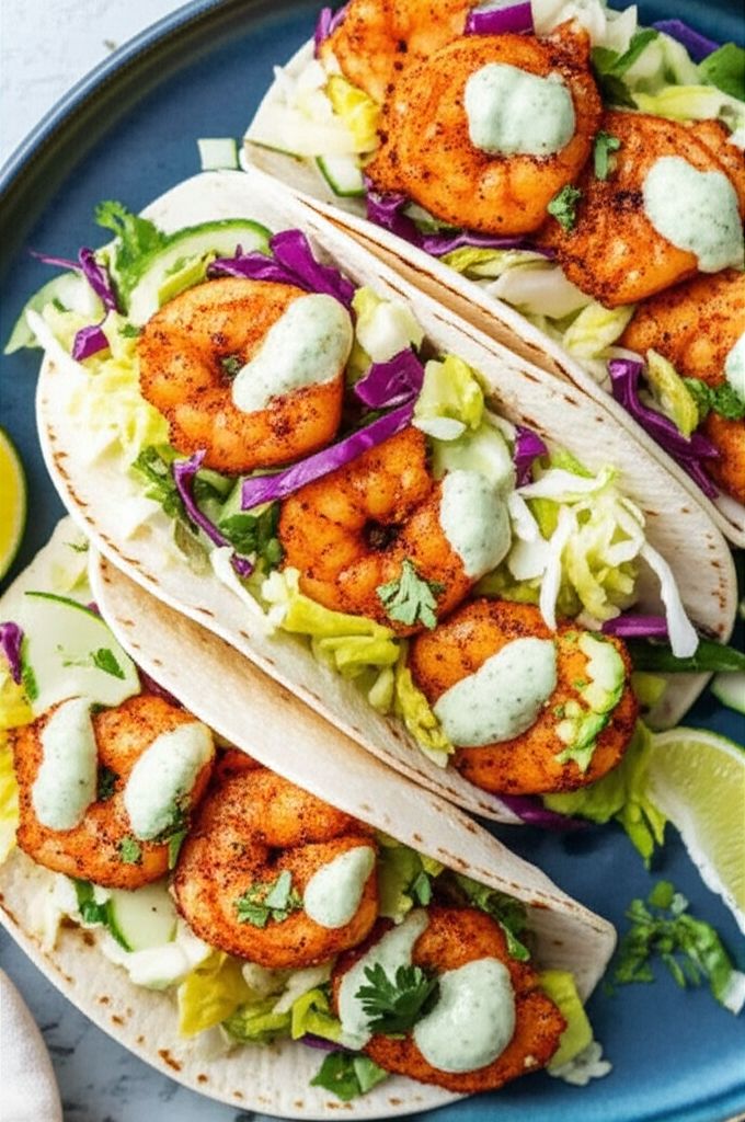 Air Fryer Shrimp Tacos with Creamy Cilantro Sauce