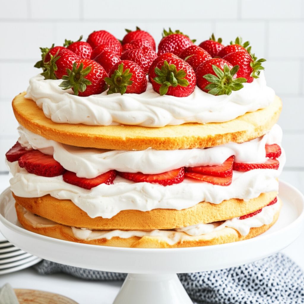 Carry Cake with Strawberries and Whipped Cream