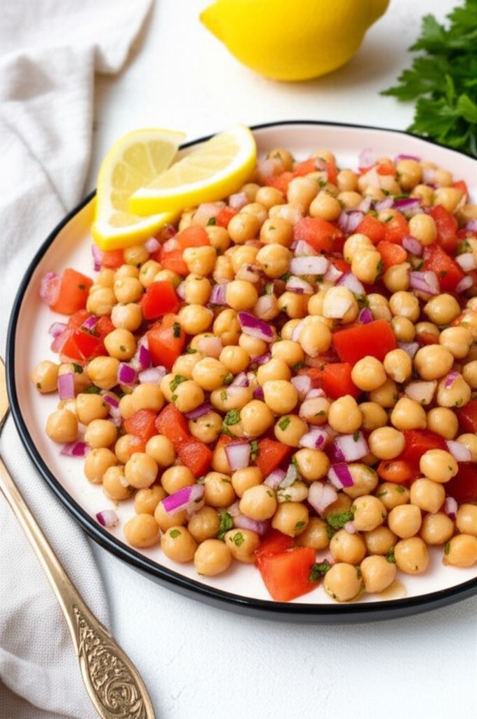 Chickpea Salad with Red Onion and Tomato